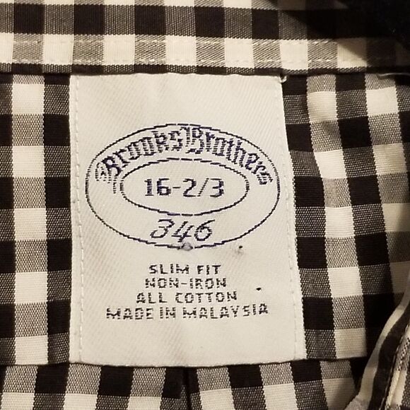 Brooks Brothers 346 Shirt Men 16-2/3 Slim Fit Black Gingham Check Non-Iron - Picture 5 of 10